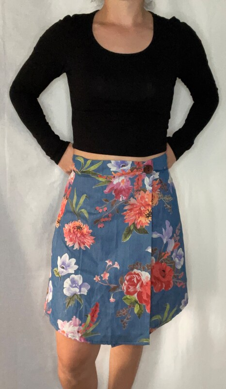 Denim Wrap Skirt, High Waisted Skirt, Button Skirt with side slit